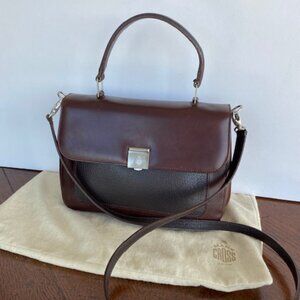 Mark Cross Dark Brown Pebble and Smooth Leather Satchel Made in Italy